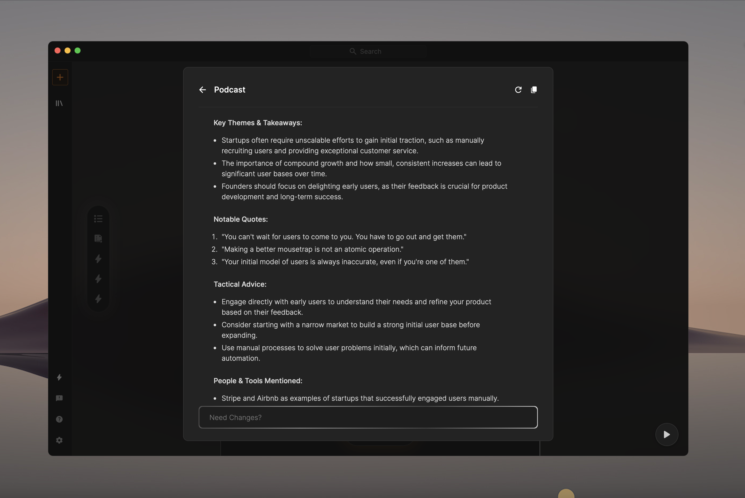 Relora meeting summary showing clean, structured follow-ups and action items